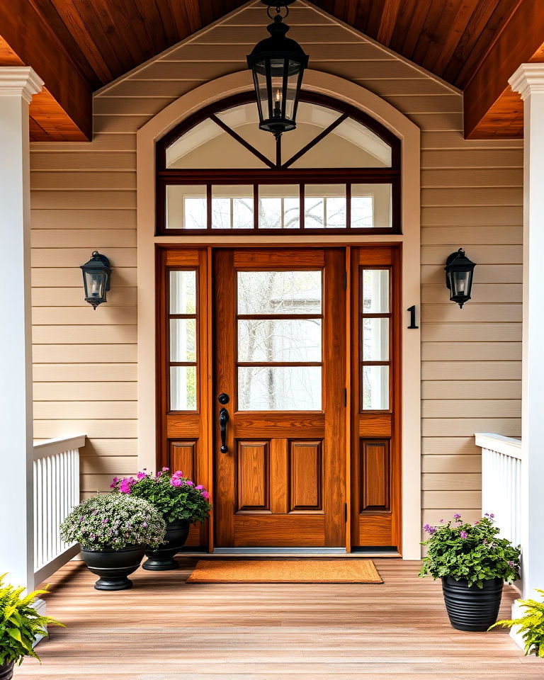 wood and glass front door for colonial style porch