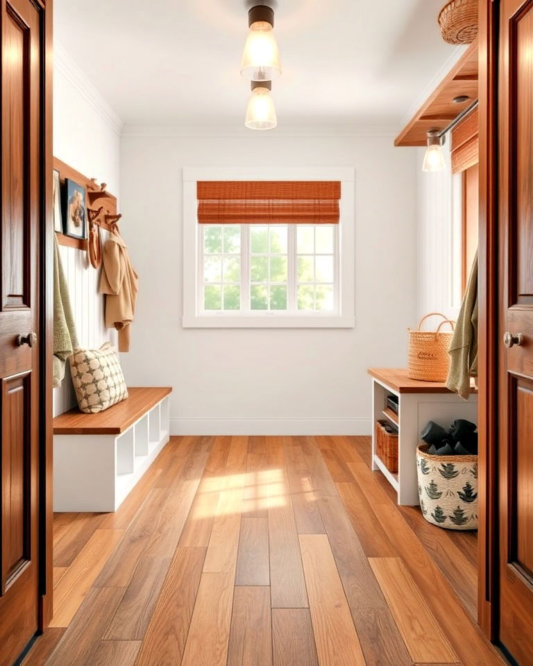 wood look porcelain tiles mudroom floor