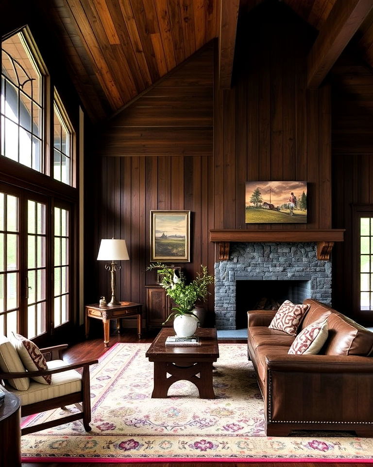 wood paneling prairie style interior