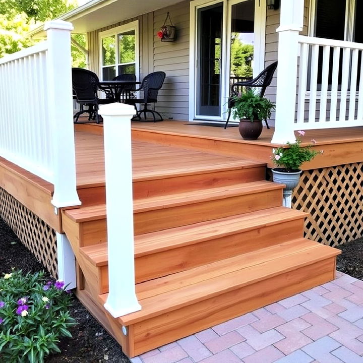 wooden deck steps to bring a warm feel to any patio