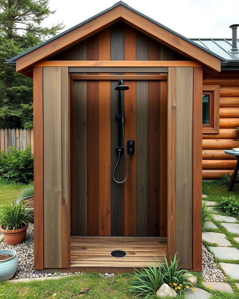 wooden enclosure outdoor shower