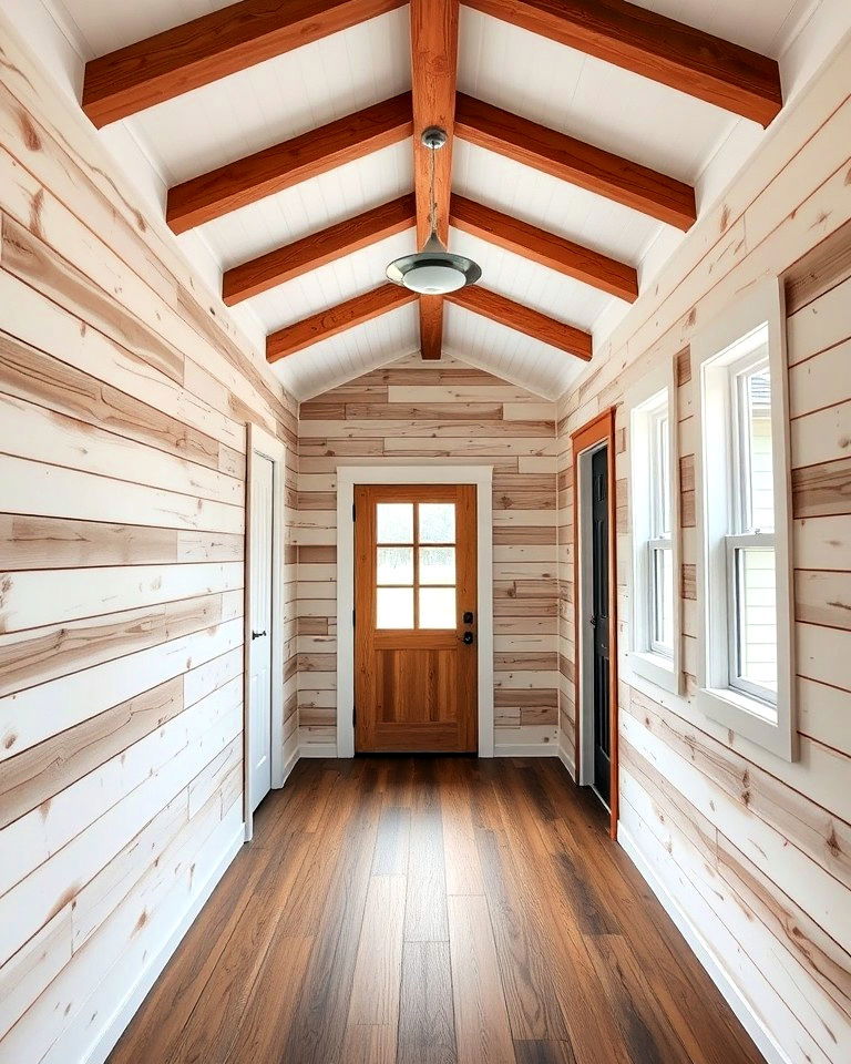 wooden shiplap walls for rustic tiny house