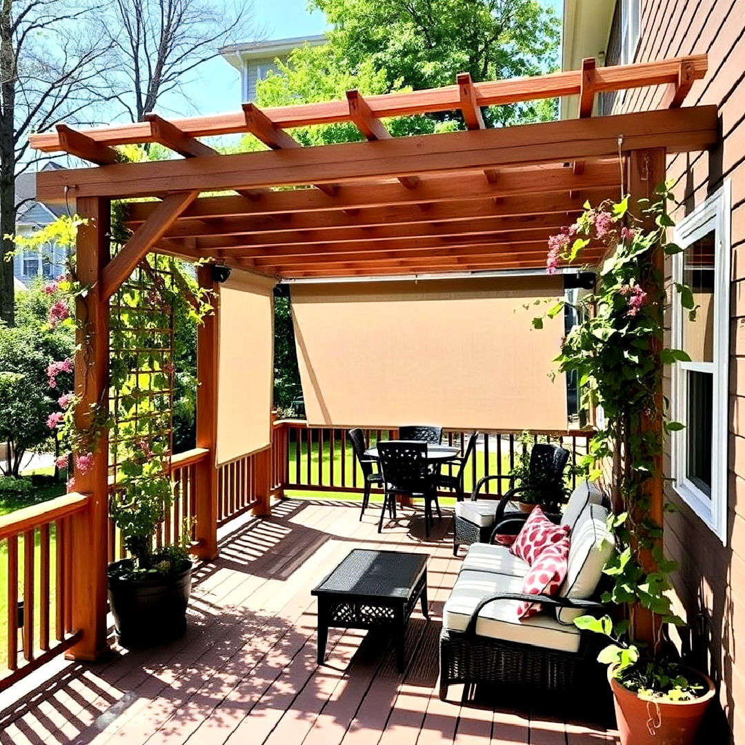 wooden trellis with shade panels