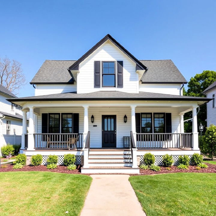 wrap around porch with black railing design