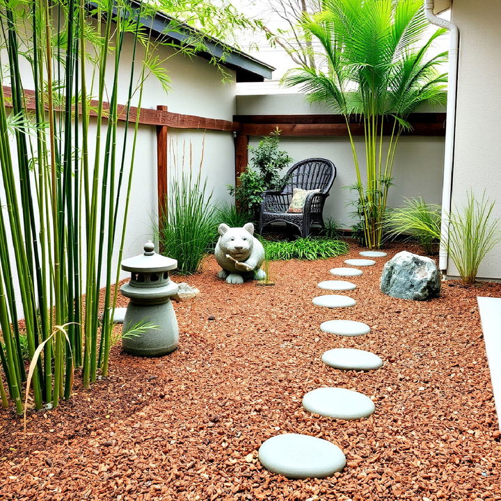 zen garden patio with mulch ground cover