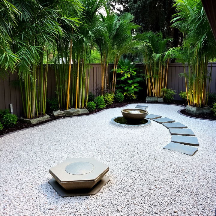 zen garden with gravel and stone pathways