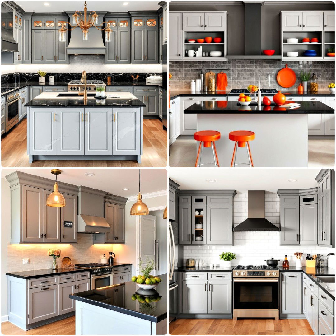25 Grey Kitchen Cabinets with Black Countertops To Copy