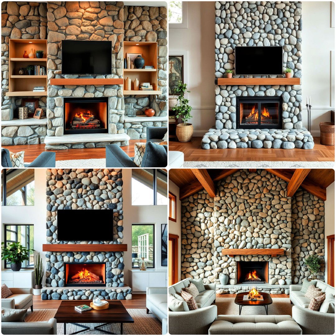 25 River Rock Fireplace Ideas for Cabin-Style Homes