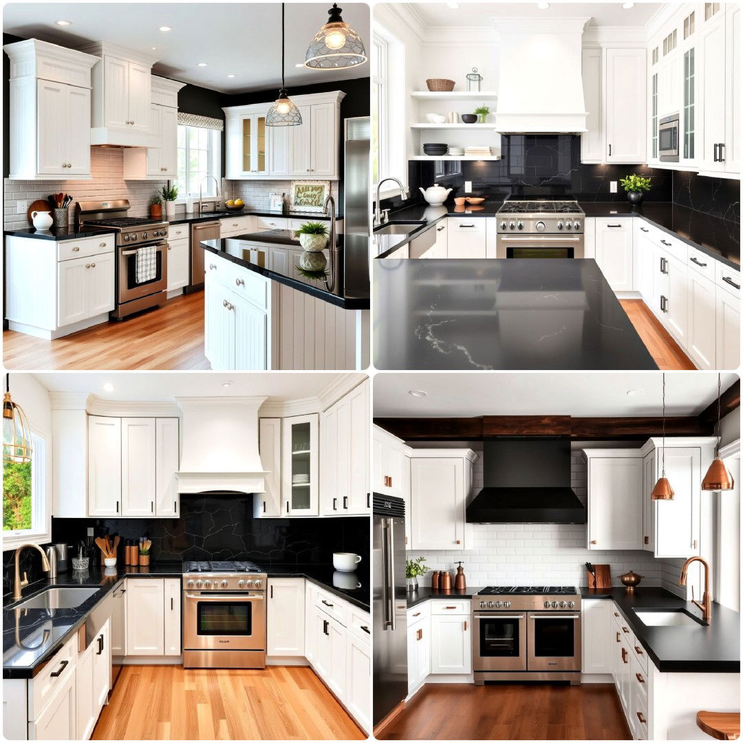 40 White Kitchen Cabinets with Black Countertops to Copy