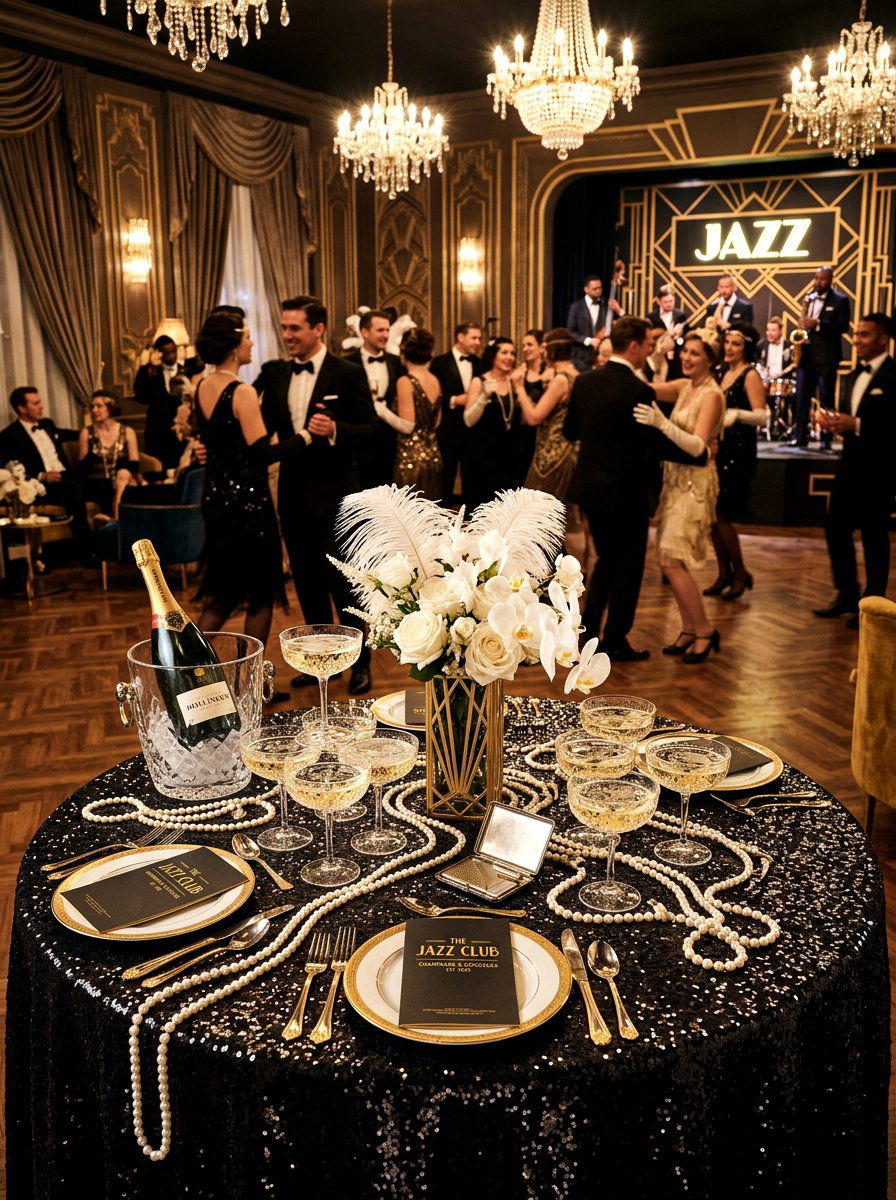 1920s jazz age party table - 30 vintage tablescape ideas