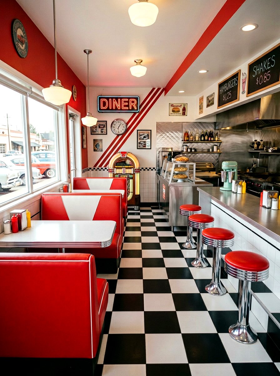 1950s Diner Style Kitchen - 30 retro home decor ideas