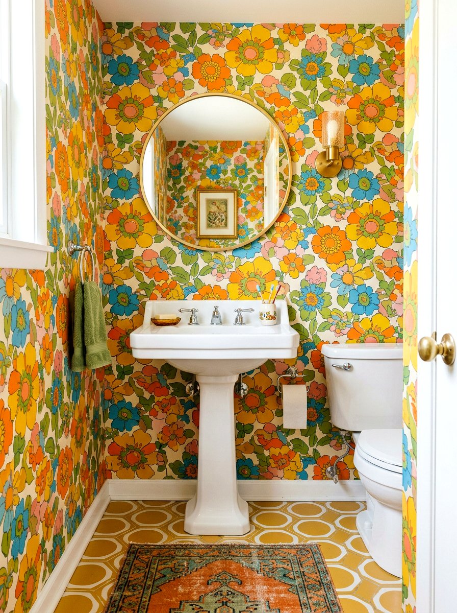 1960s Wallpapered Powder Room - 30 retro home decor ideas