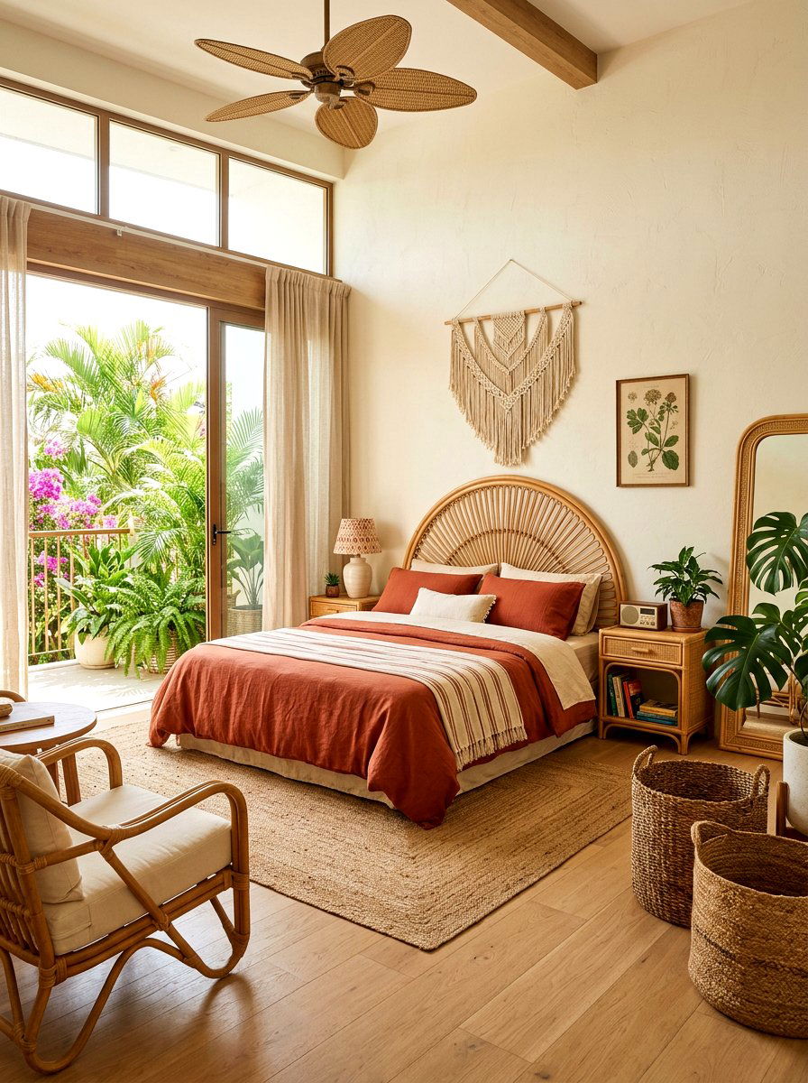 1970s Rattan Bedroom - 30 retro home decor ideas