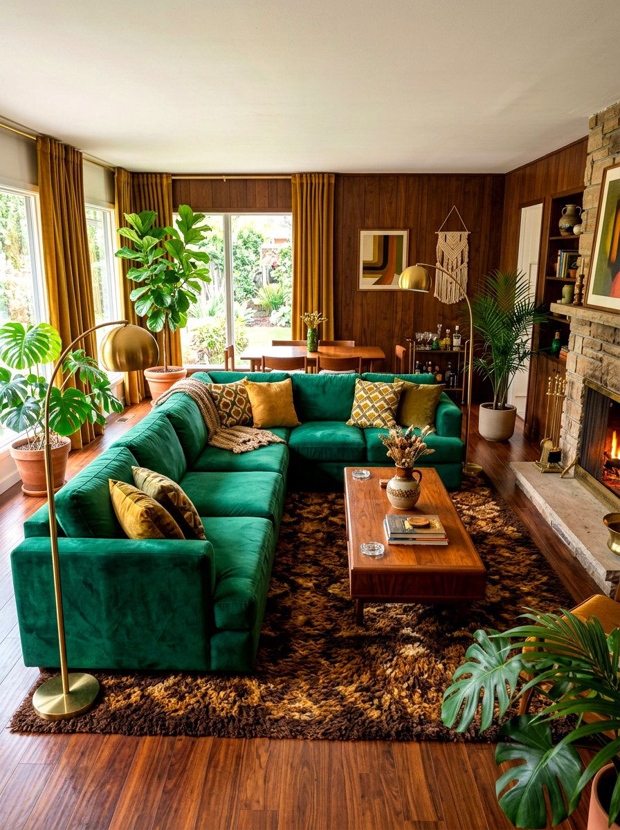 1970s Velvet Living Room - 30 retro home decor ideas