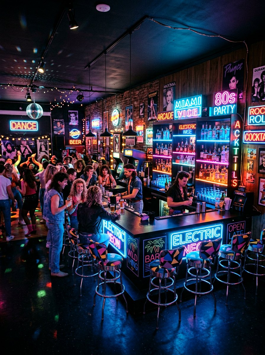 1980s Neon Basement Bar - 30 retro home decor ideas