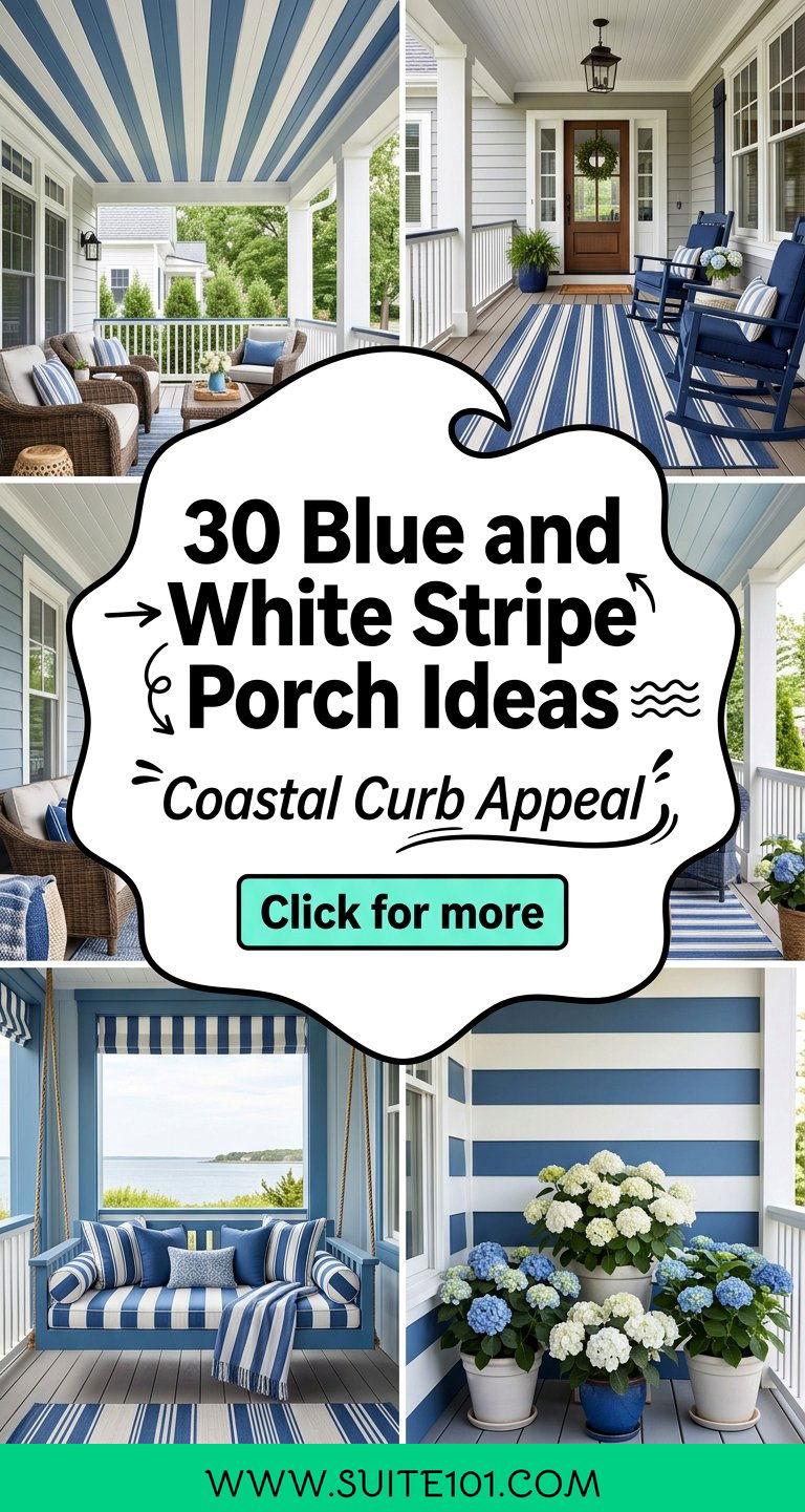 30 Blue and White Stripe Porch Ideas for Coastal Curb Appeal - 30 Blue and White Stripe Porch Ideas for Coastal Curb Appeal