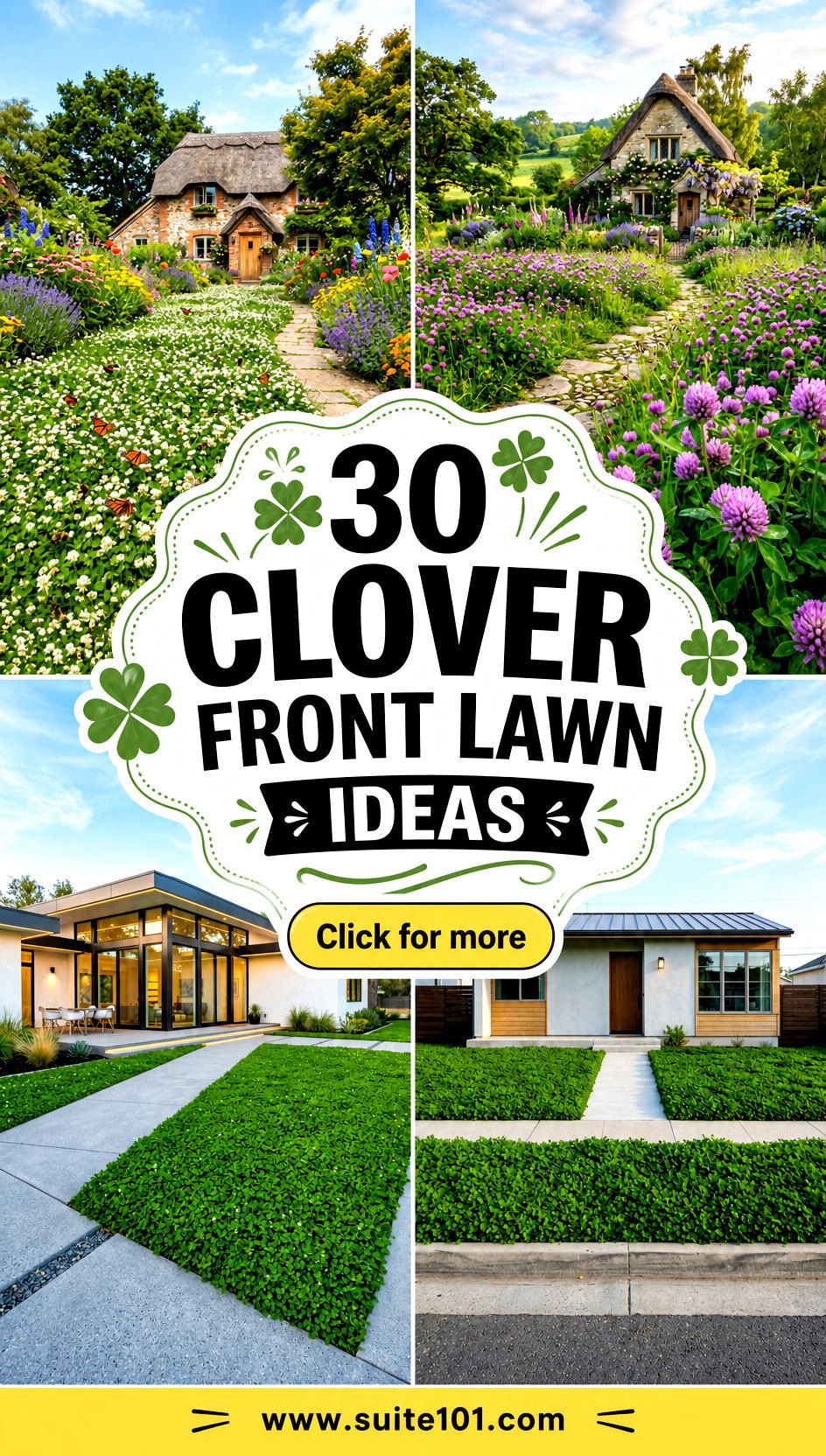 30 Clover Front Lawn Ideas for a Lush Low-Care Yard Look - 30 Clover Front Lawn Ideas for a Lush, Low-Care Yard Look