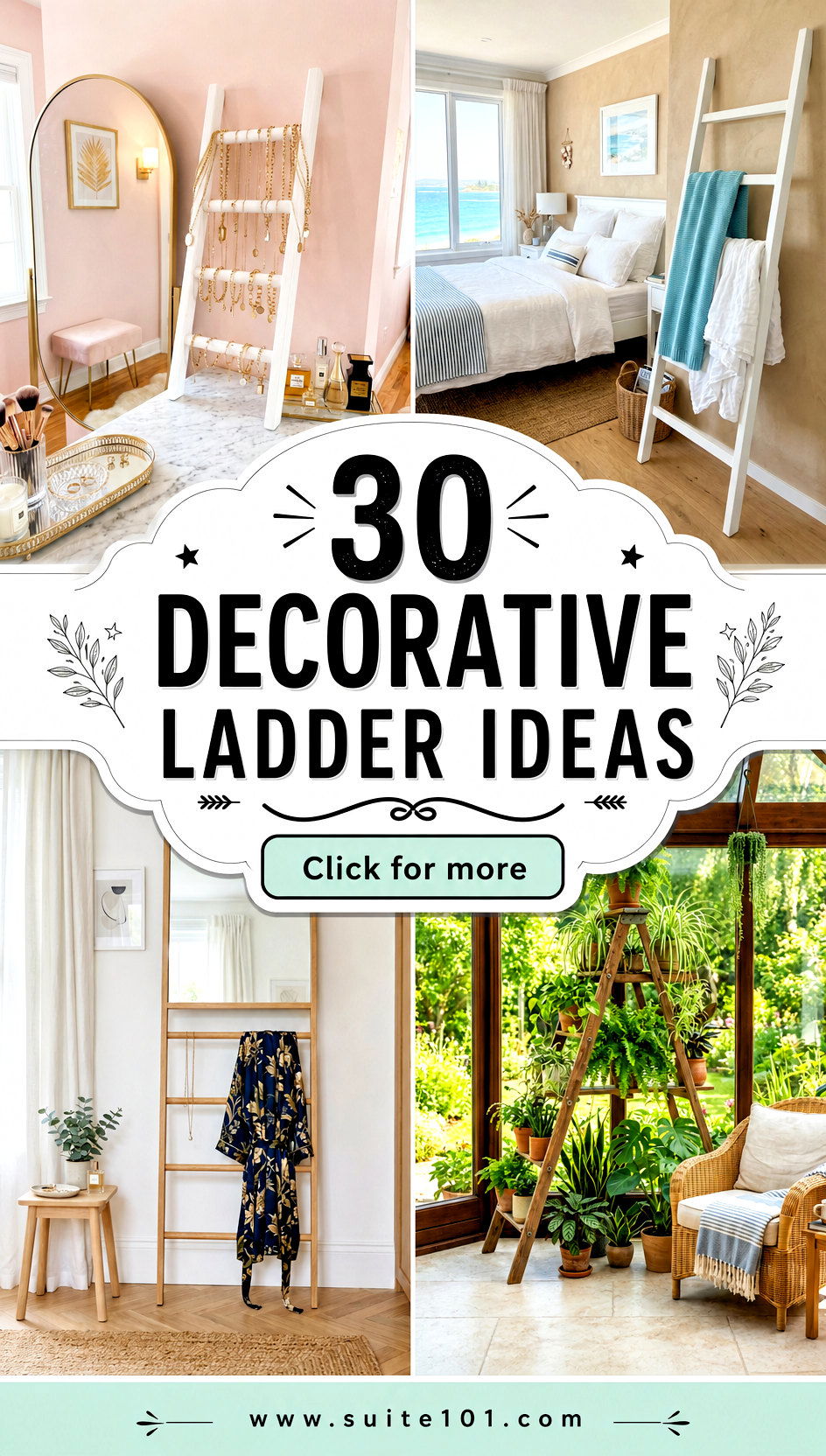 30 Decorative Ladder Ideas for Farmhouse Storage and Display - 30 Decorative Ladder Ideas for Farmhouse Storage and Display