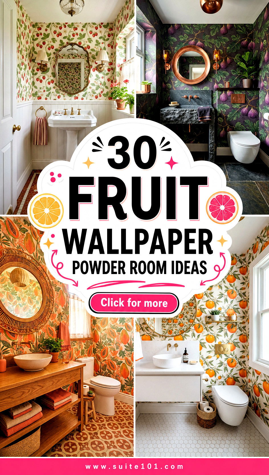 30 Fruit Wallpaper Powder Room Ideas Add Color to Your Bathroom - 30 Fruit Wallpaper Powder Room Ideas: Add Color to Your Bathroom