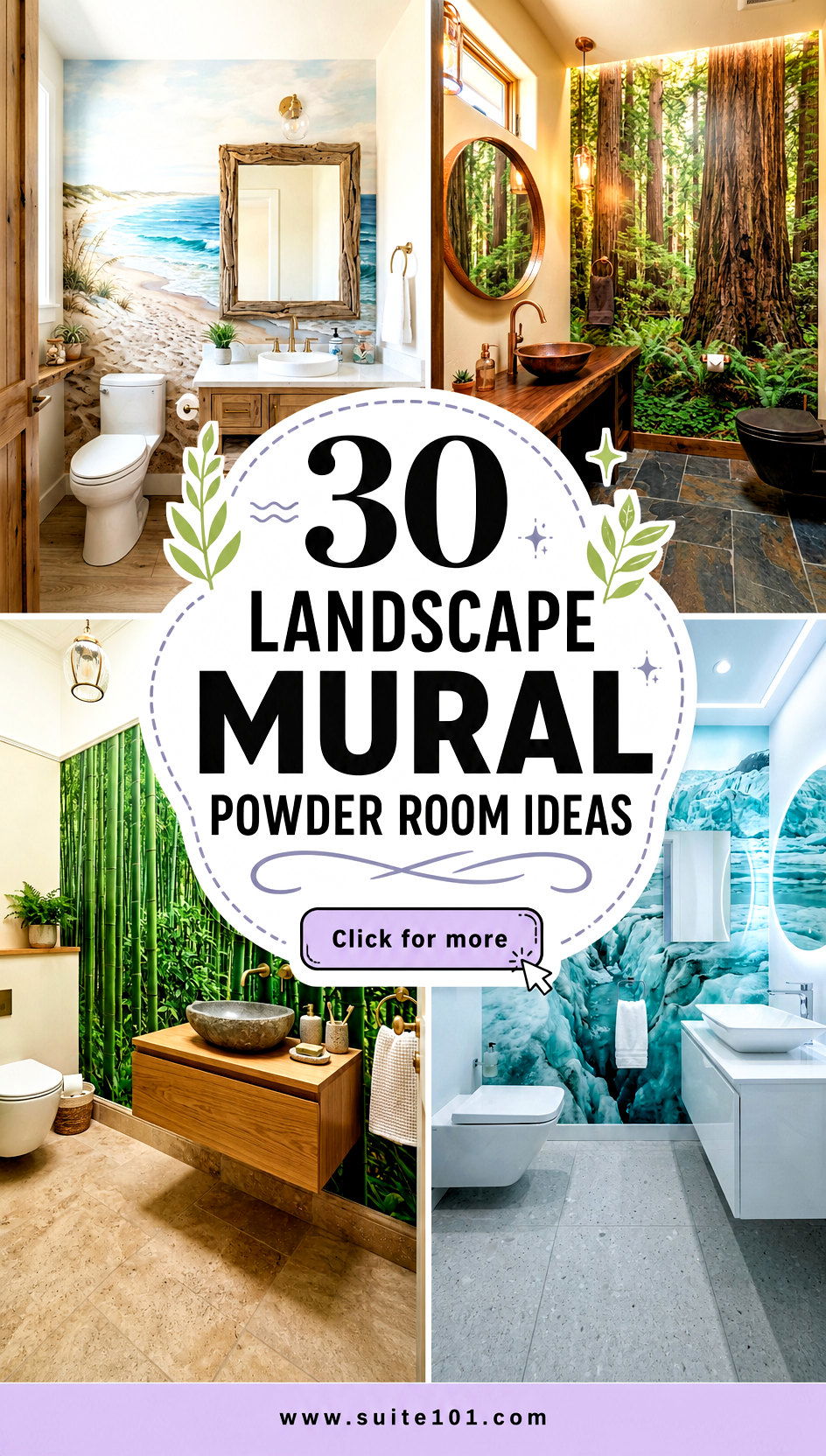 30 Landscape Mural Powder Room Ideas for a Bold Spa-Like Look - 30 Landscape Mural Powder Room Ideas for a Bold, Spa-Like Look
