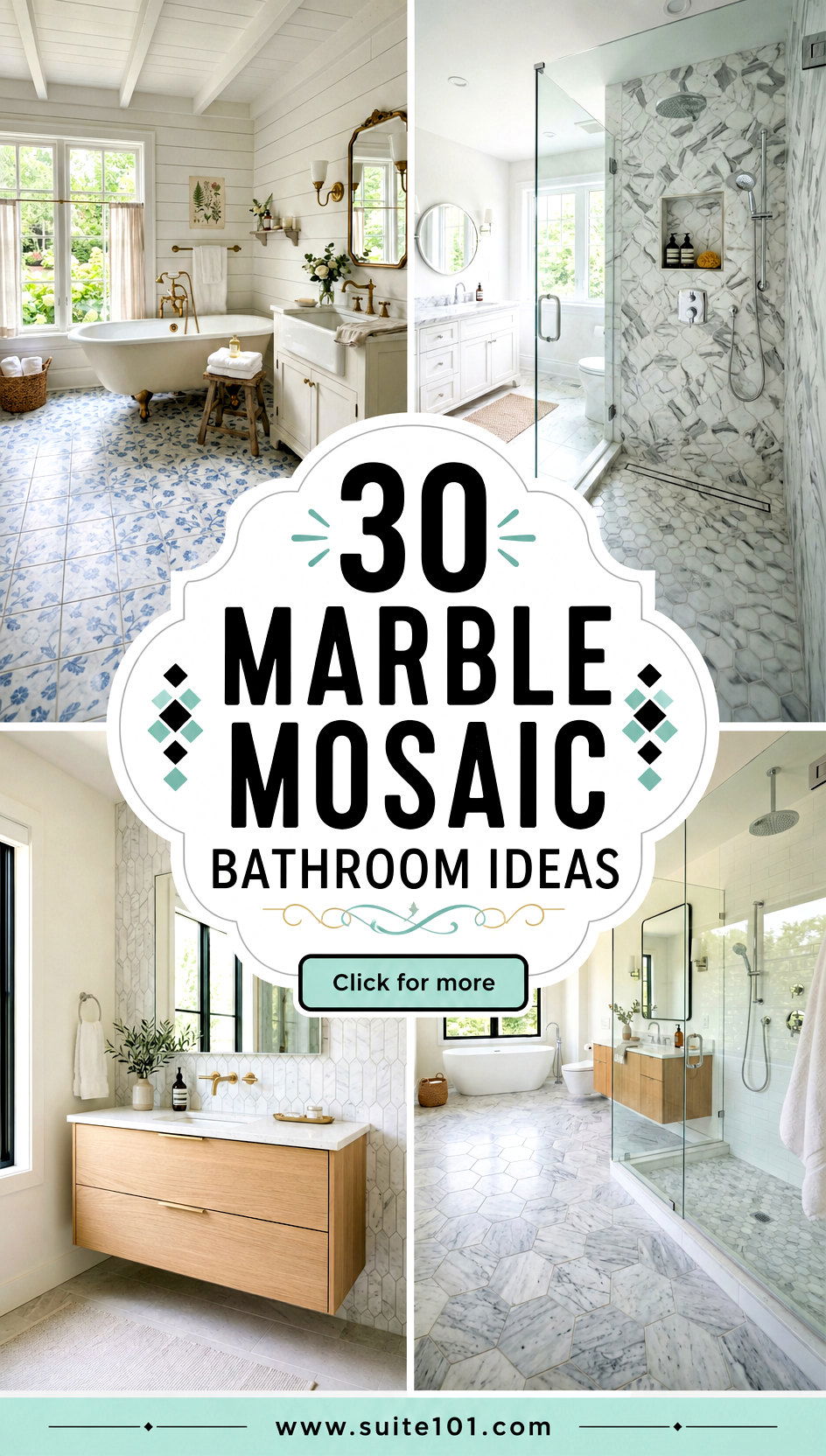30 Marble Mosaic Bathroom Ideas for Stunning Tile Detail - 30 Marble Mosaic Bathroom Ideas for Stunning Tile Detail