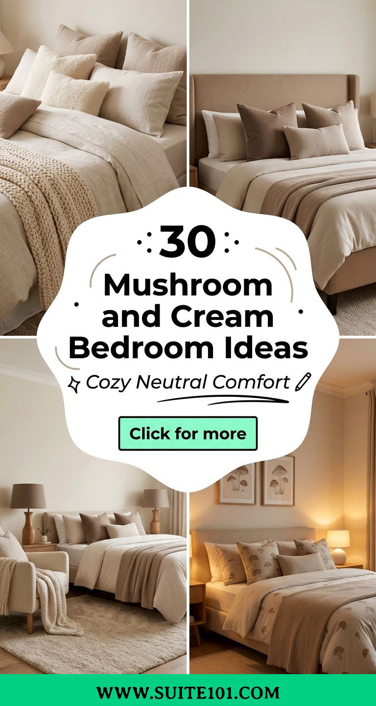 30 Mushroom and Cream Bedroom Ideas for Cozy Neutral Style - 30 Mushroom and Cream Bedroom Ideas for Cozy Neutral Style