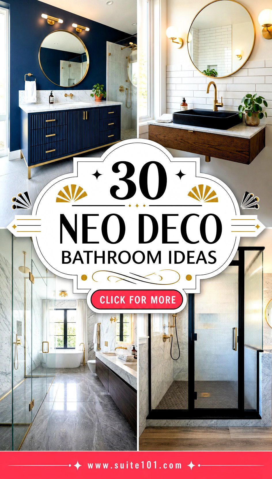 30 Neo Deco Bathroom Ideas with Luxe Colors and Clean Lines - 30 Neo Deco Bathroom Ideas with Luxe Colors and Clean Lines