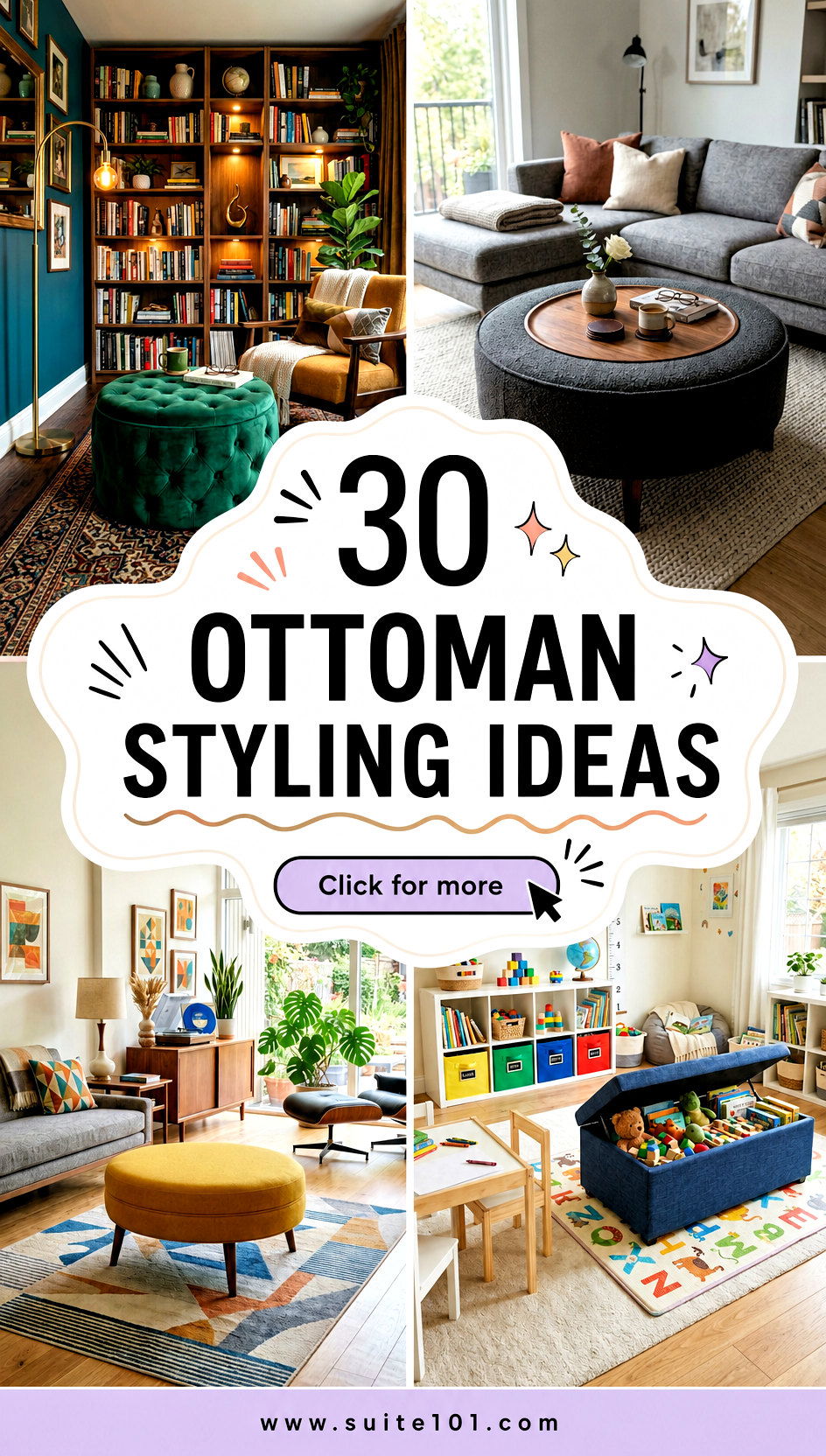 30 Ottoman Styling Ideas to Upgrade Your Living Room in Minutes - 30 Ottoman Styling Ideas to Upgrade Your Living Room in Minutes