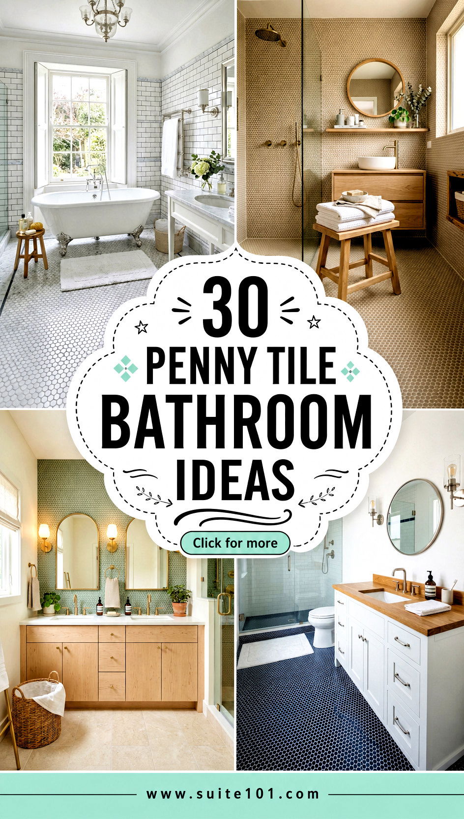 30 Penny Tile Bathroom Ideas for a Classic Affordable Refresh - 30 Penny Tile Bathroom Ideas for a Classic, Affordable Refresh