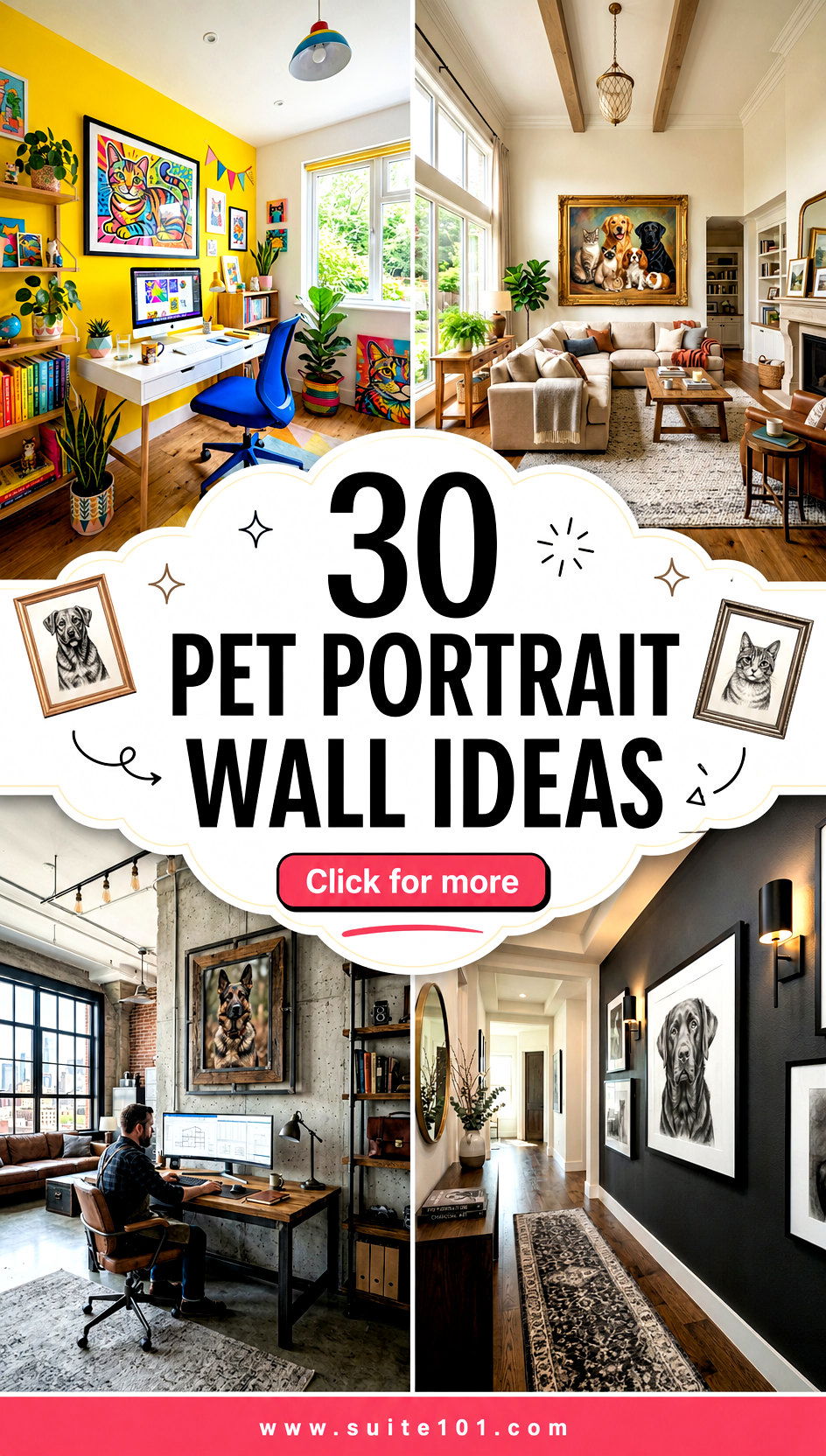 30 Pet Portrait Wall Ideas to Create a Gallery Youll Love - 30 Pet Portrait Wall Ideas to Create a Gallery You'll Love