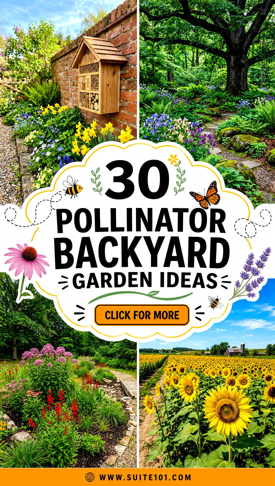 30 Pollinator Backyard Garden Ideas to Attract Bees and Butterflies - 30 Pollinator Backyard Garden Ideas to Attract Bees & Butterflies