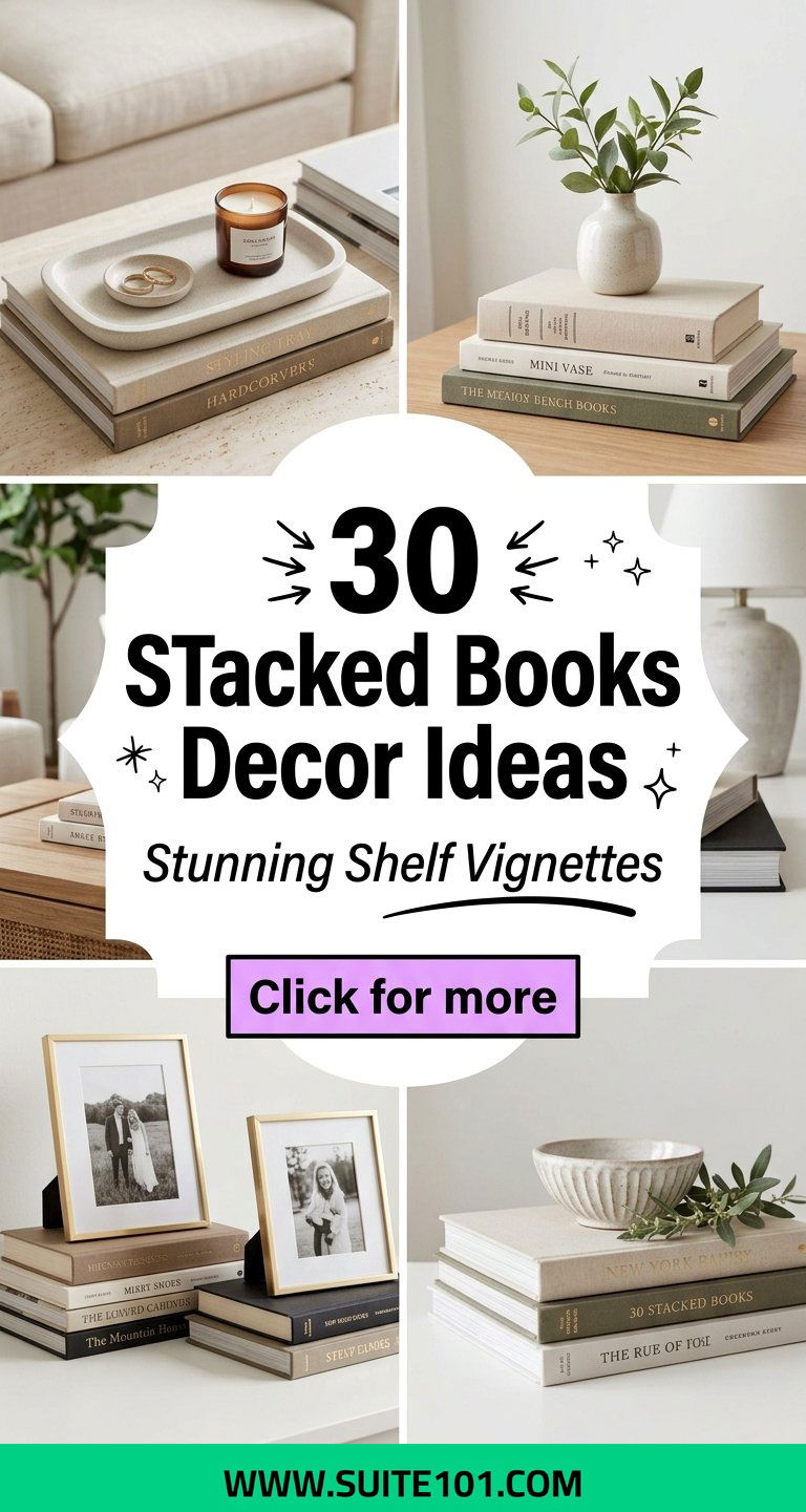 30 Stacked Books Decor Ideas to Create Stunning Shelf Vignettes - Suite 101