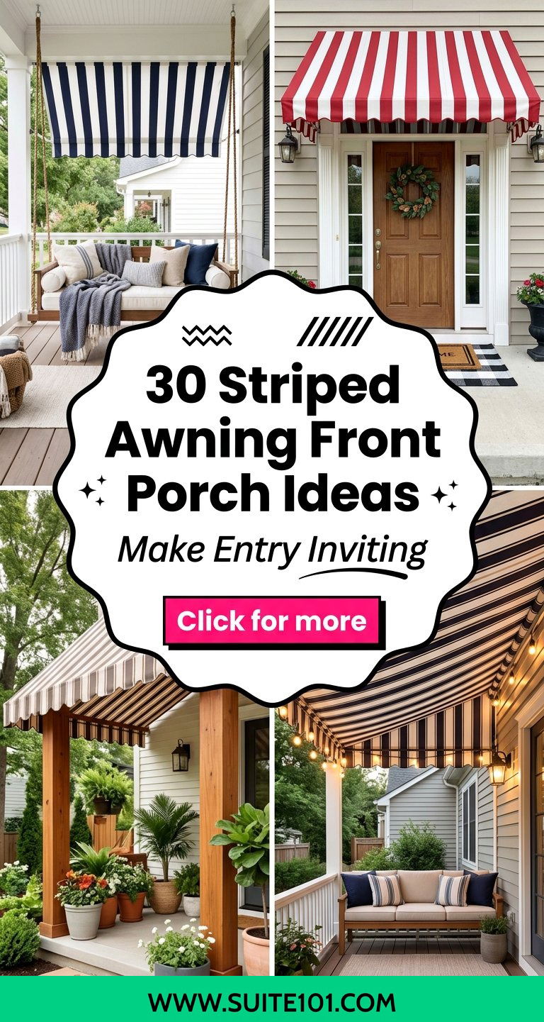 30 Striped Awning Front Porch Ideas to Make Your Entry Inviting - 30 Striped Awning Front Porch Ideas to Make Your Entry Inviting