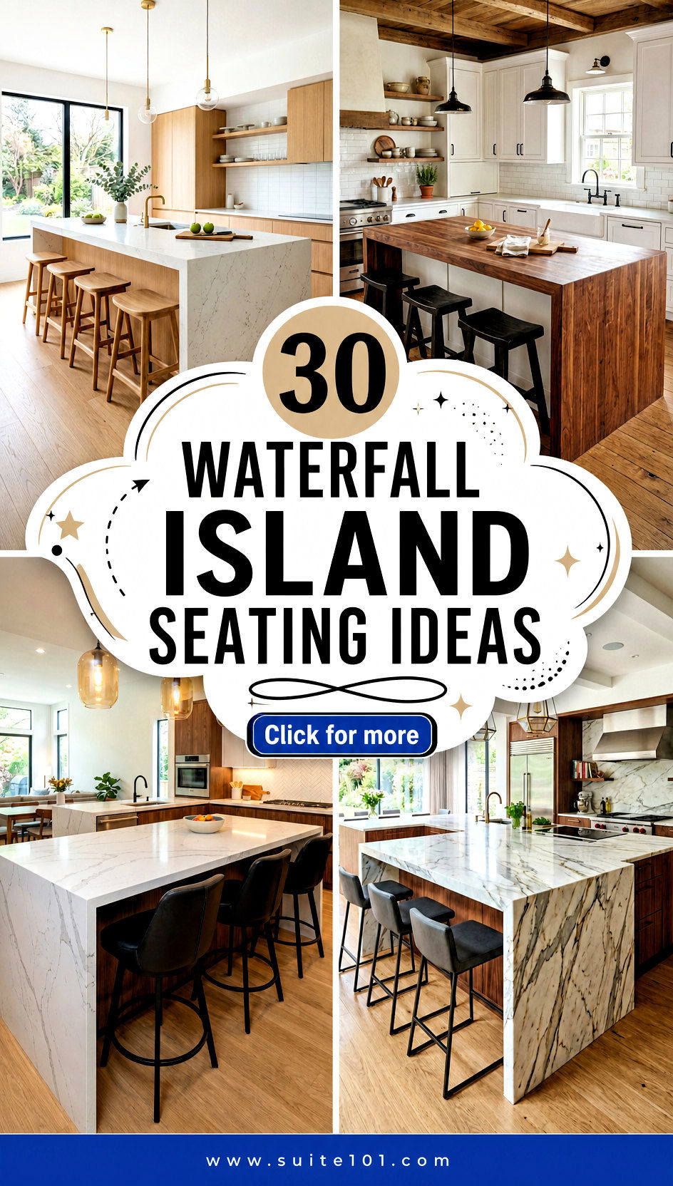 30 Waterfall Island Seating Ideas for a Luxury Kitchen Gather - 30 Waterfall Island Seating Ideas for a Luxury Kitchen Gather