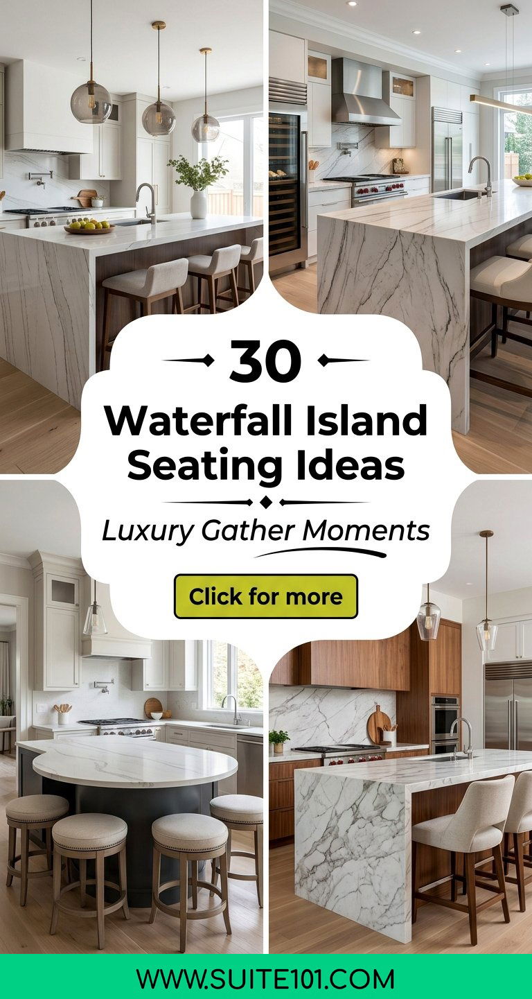 30 Waterfall Island Seating Ideas for a Luxury Kitchen Gather - 30 Waterfall Island Seating Ideas for a Luxury Kitchen Gather