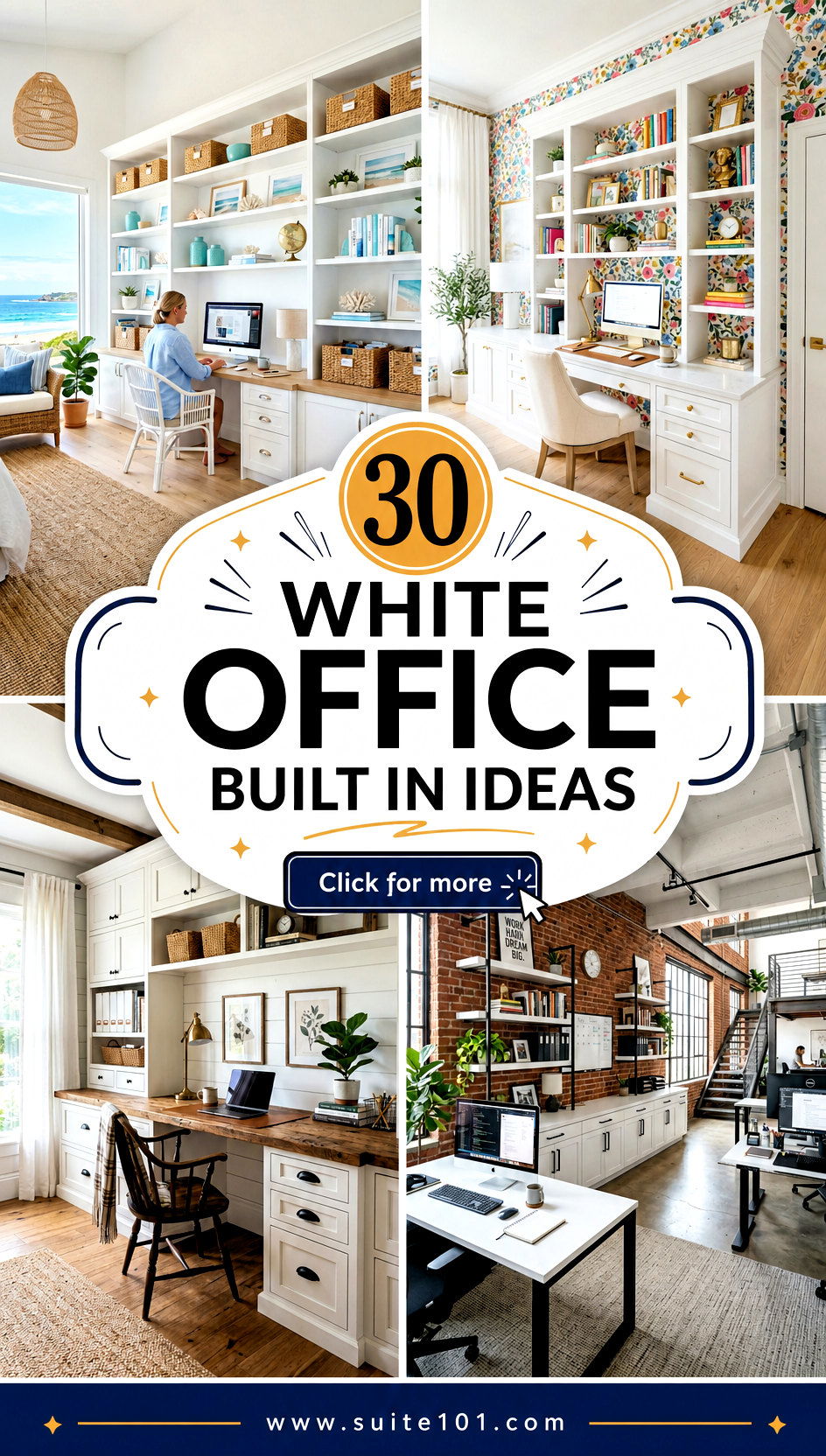 30 White Office Built In Ideas for a Tidy Pro Look at Home - 30 White Office Built In Ideas for a Tidy, Pro Look at Home