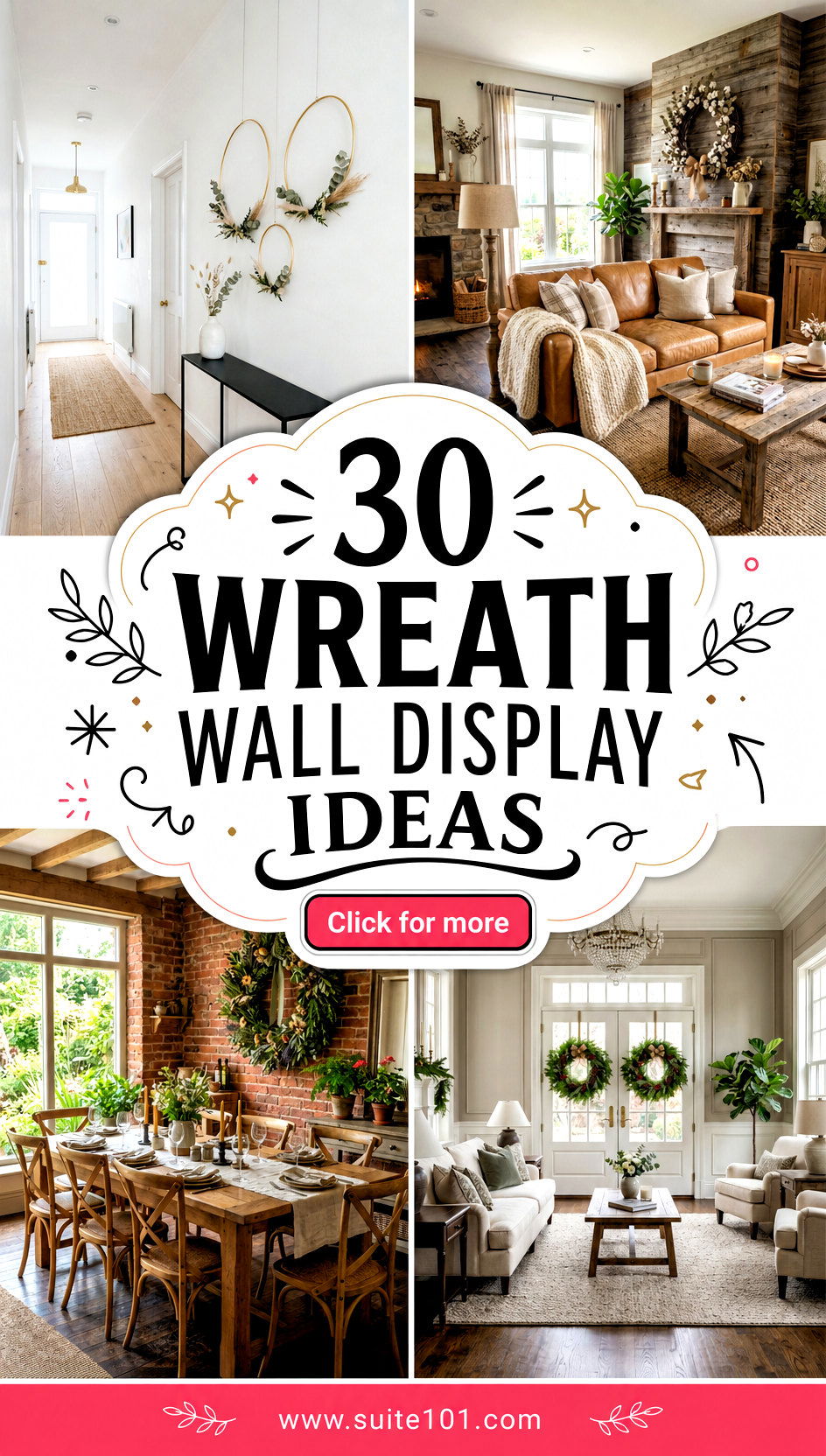 30 Wreath Wall Display Ideas to Brighten Every Room All Year - 30 Wreath Wall Display Ideas to Brighten Every Room All Year