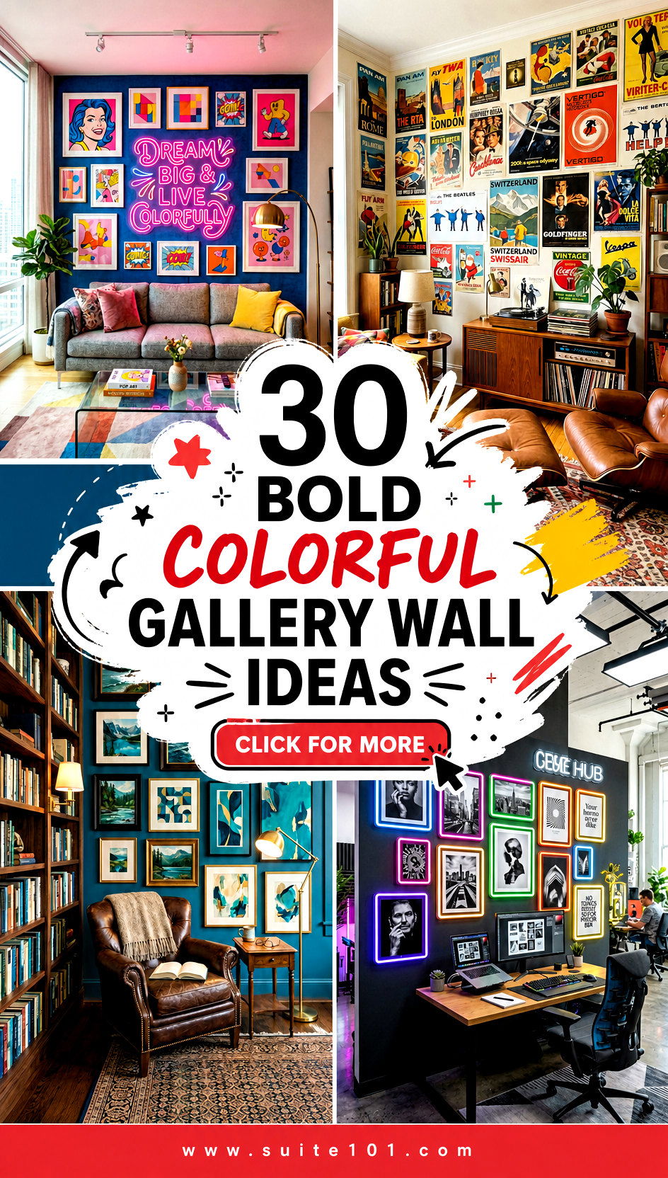 30 bold colorful gallery wall ideas For Instant Personality - 30 bold colorful gallery wall ideas For Instant Personality