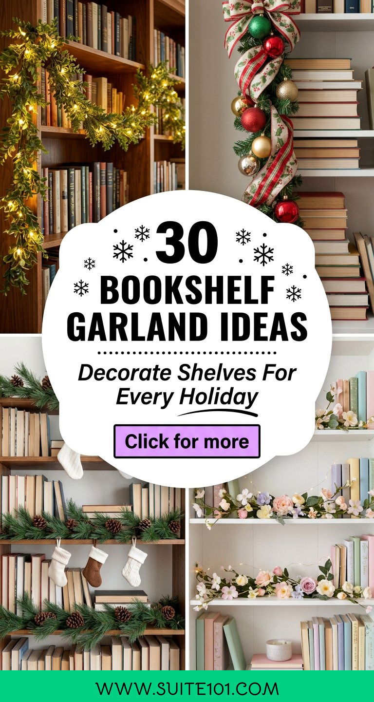 30 bookshelf garland ideas To Decorate Shelves For Every Holiday - 30 bookshelf garland ideas To Decorate Shelves For Every Holiday