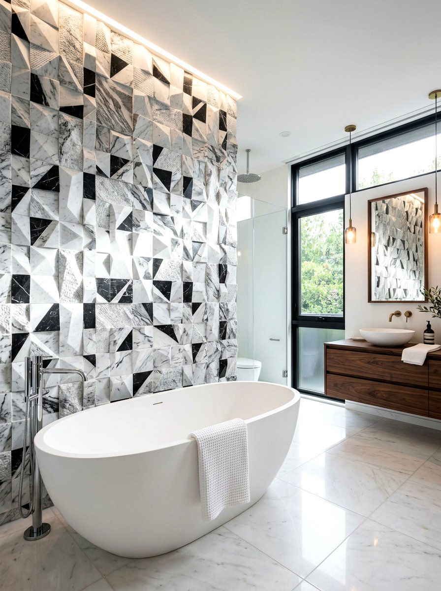 3D Marble Mosaic - 30 mosaic marble bathroom ideas