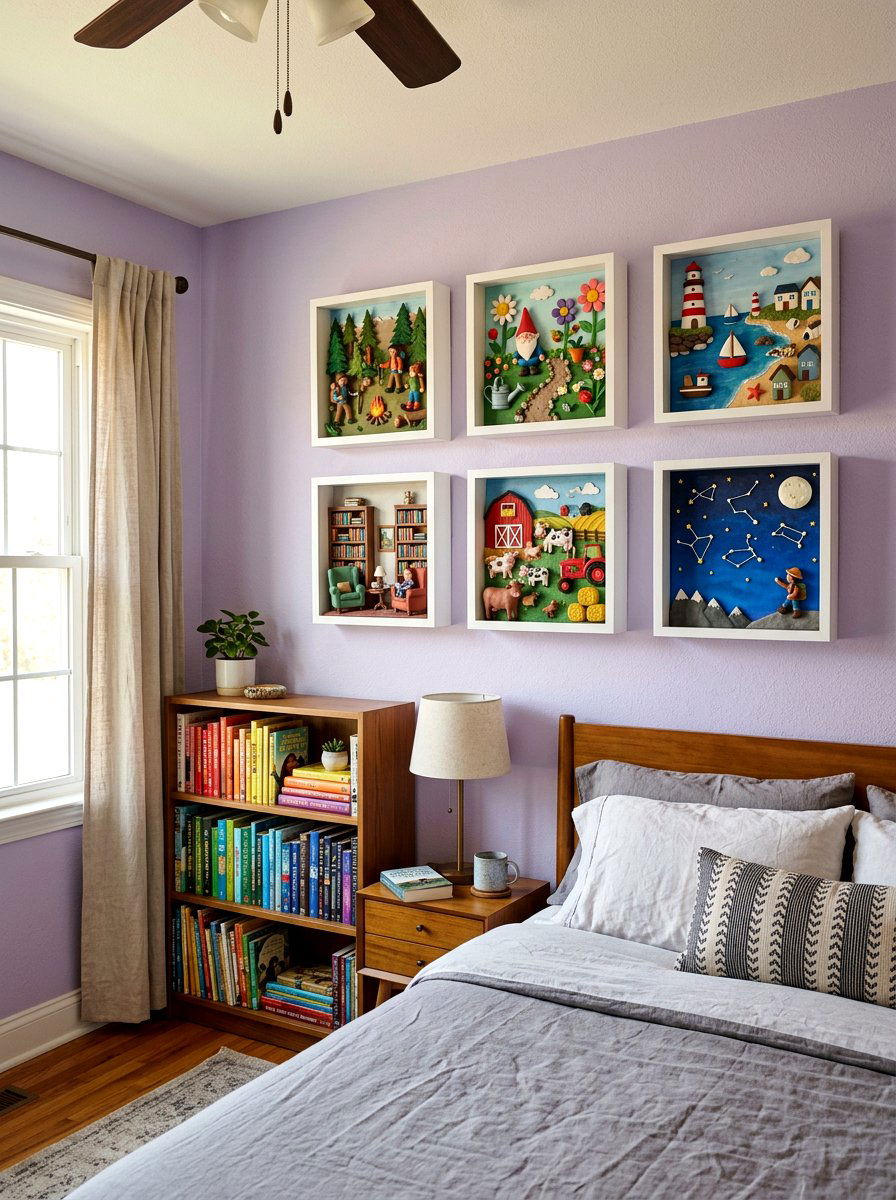 3D shadow box - 30 art wall kids room ideas