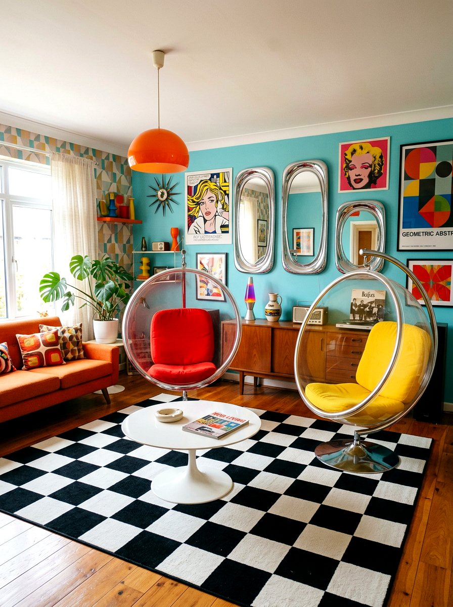 60s Checkerboard Retro Room - 30 girl teen room vintage ideas