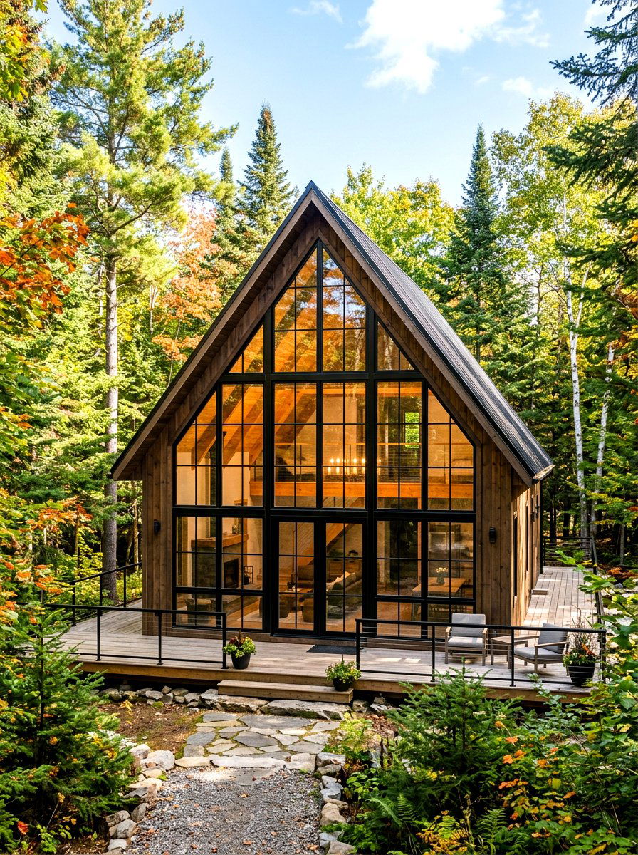 A Frame Forest Cabin - 30 black bronze window exterior ideas