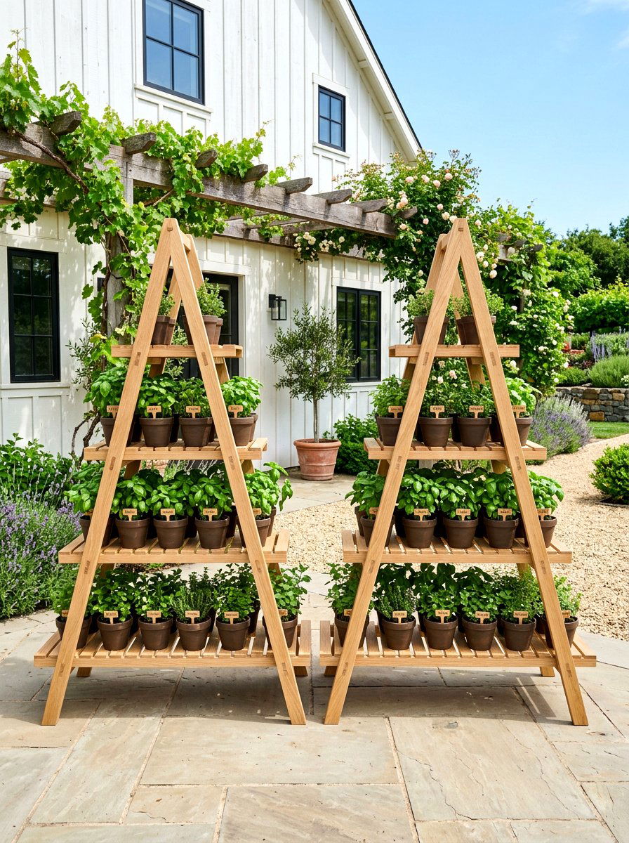 A Frame Plant Stands - 30 greenhouse shelving layout ideas