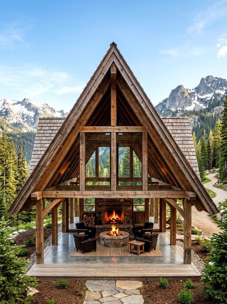 A Frame Wood Pavilion - 30 wood pavilion patio ideas