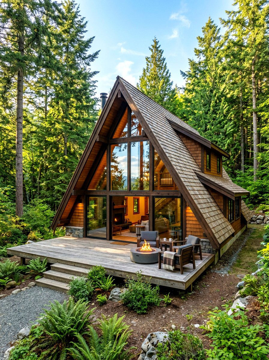 A Frame Woodland Cabin - 30 tiny cottage exterior ideas