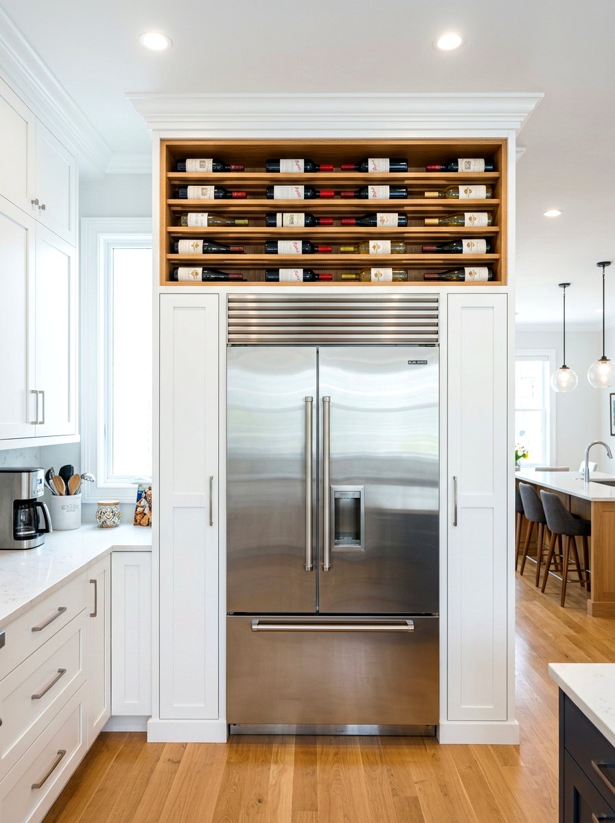 Above Fridge Wine Shelf - 30 wine storage kitchen ideas
