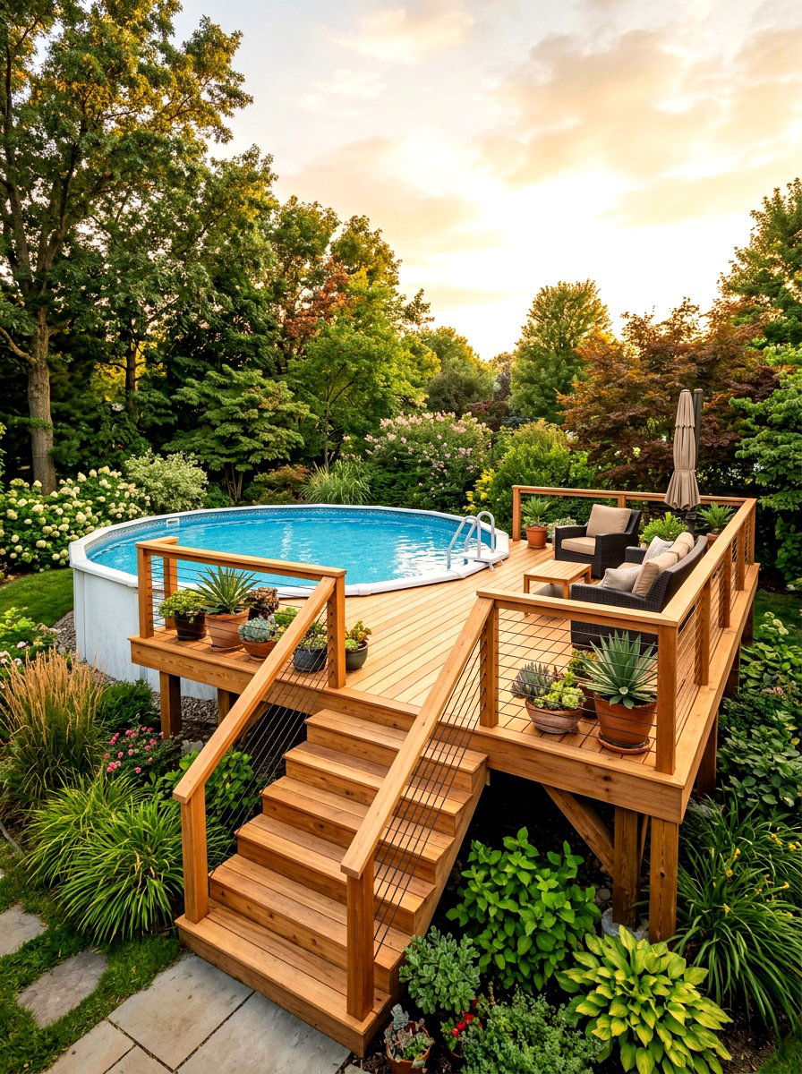 Above Ground Pool Deck - 30 small backyard pool ideas