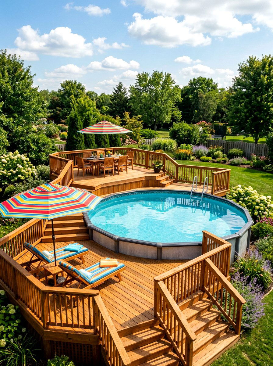 Above Ground Wood Deck - 30 family pool ideas
