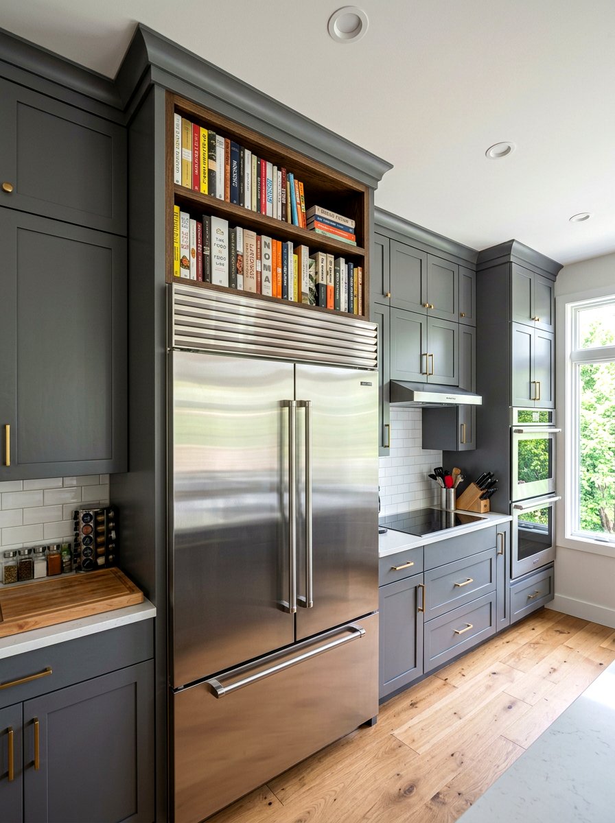 Above The Fridge Shelf - 30 cookbook kitchen shelf ideas